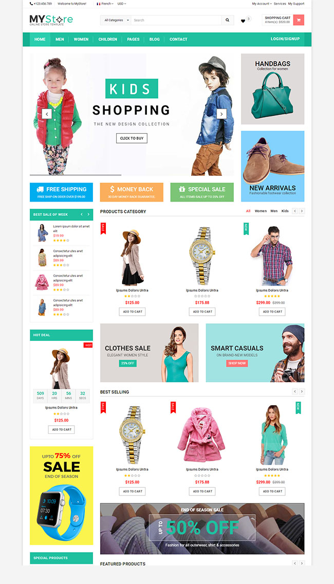 时尚童装品牌服装销售商城模板