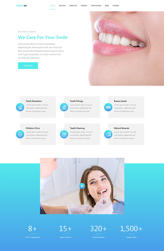 蓝色扁平牙科诊所网站模板