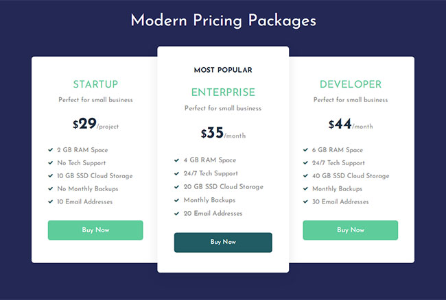 网站商品定价价格表HTML模板
