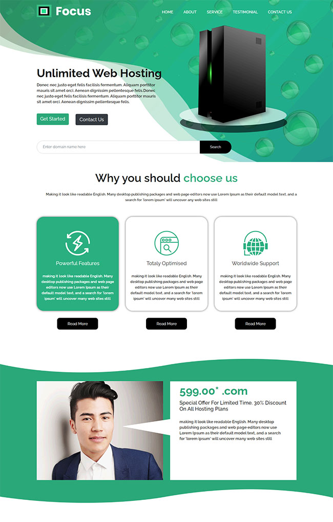 绿色虚拟主机运营商网页模板
