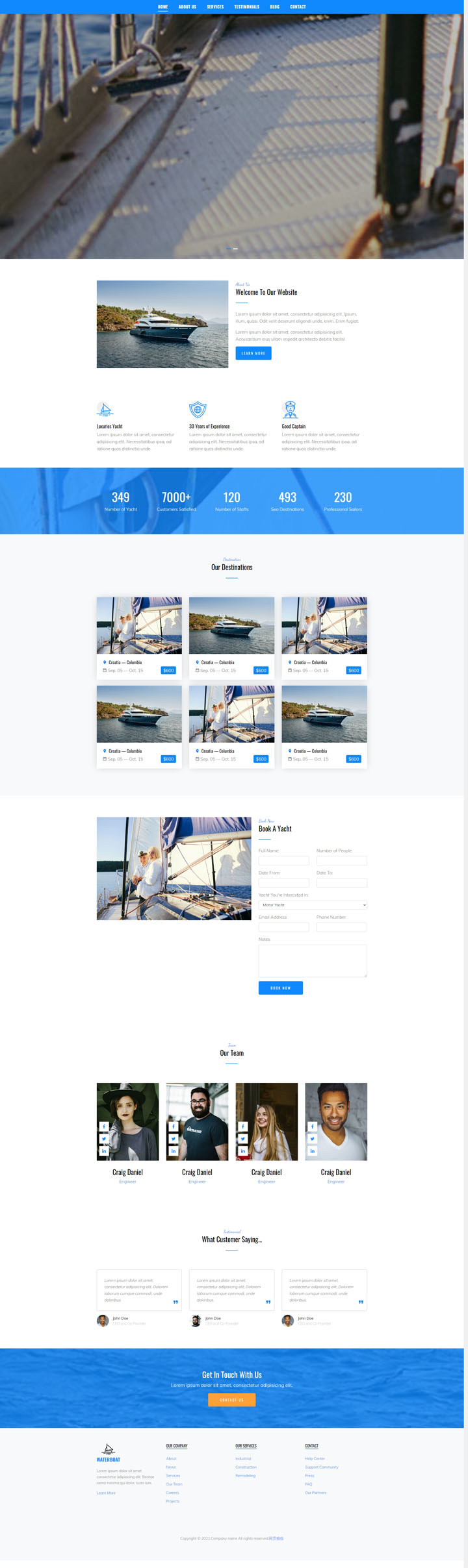 bootstrap自适应蓝色游艇租赁网站HTML5模板