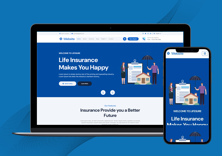 (自适应手机端)bootstrap蓝色风格保险服务公司PbootCMSHTML5网站模板源码下载